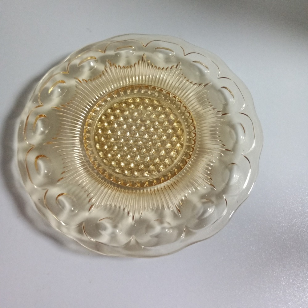 Vintage Amber Depression Glass Sunburst Hobnail 6 Inch Bread and Butter Plate